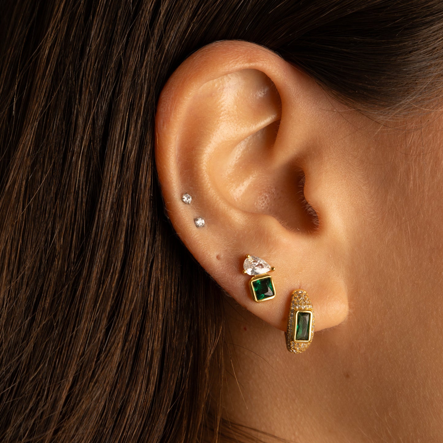 Green Bezel Waterdrop Earrings