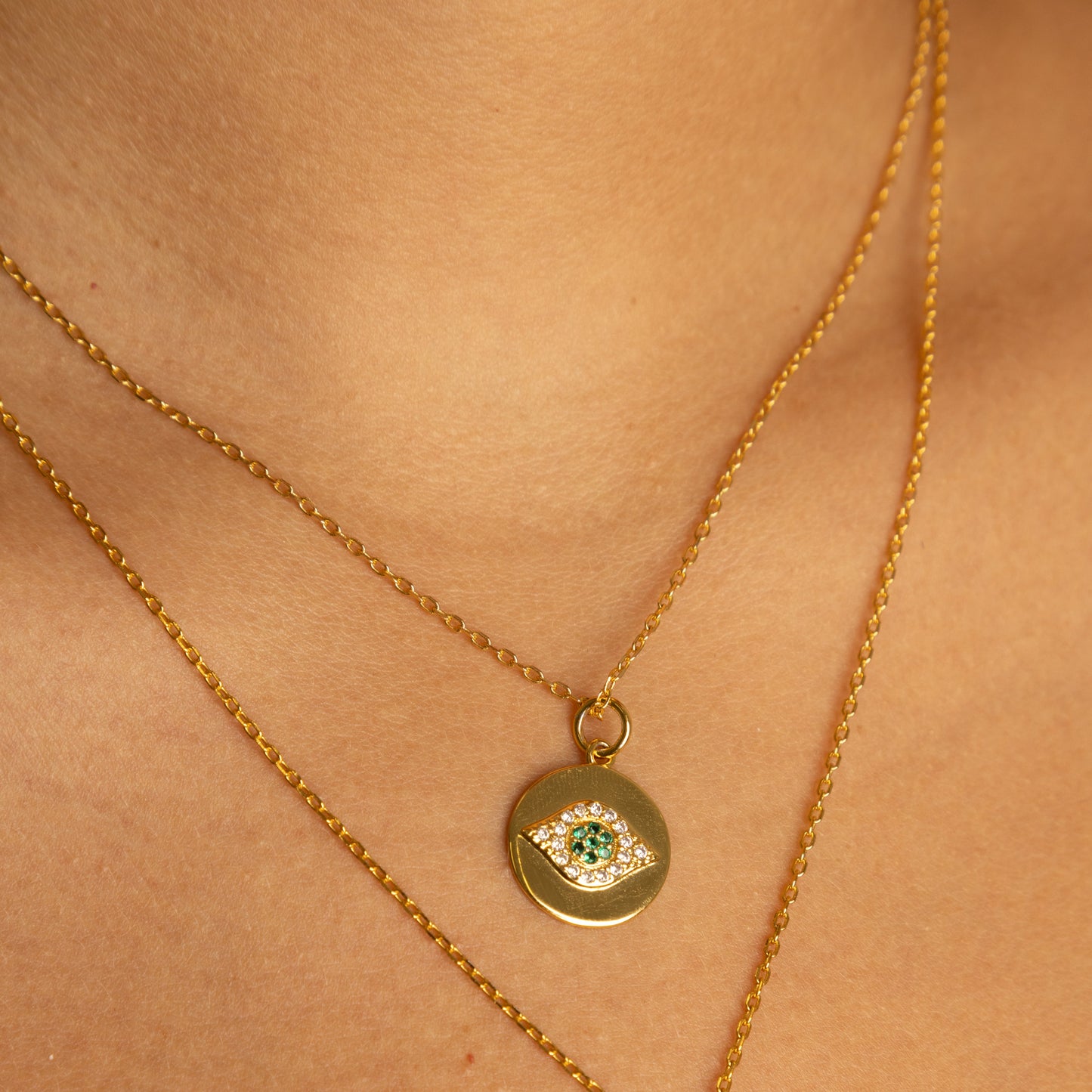 Green Evil Eye Coin Necklace