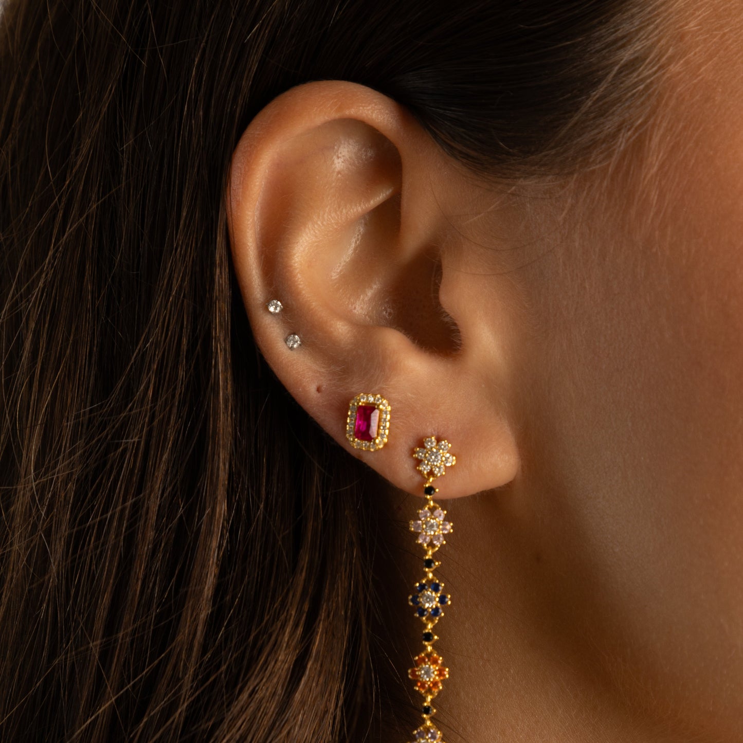 Emerald Ruby Halo Stud