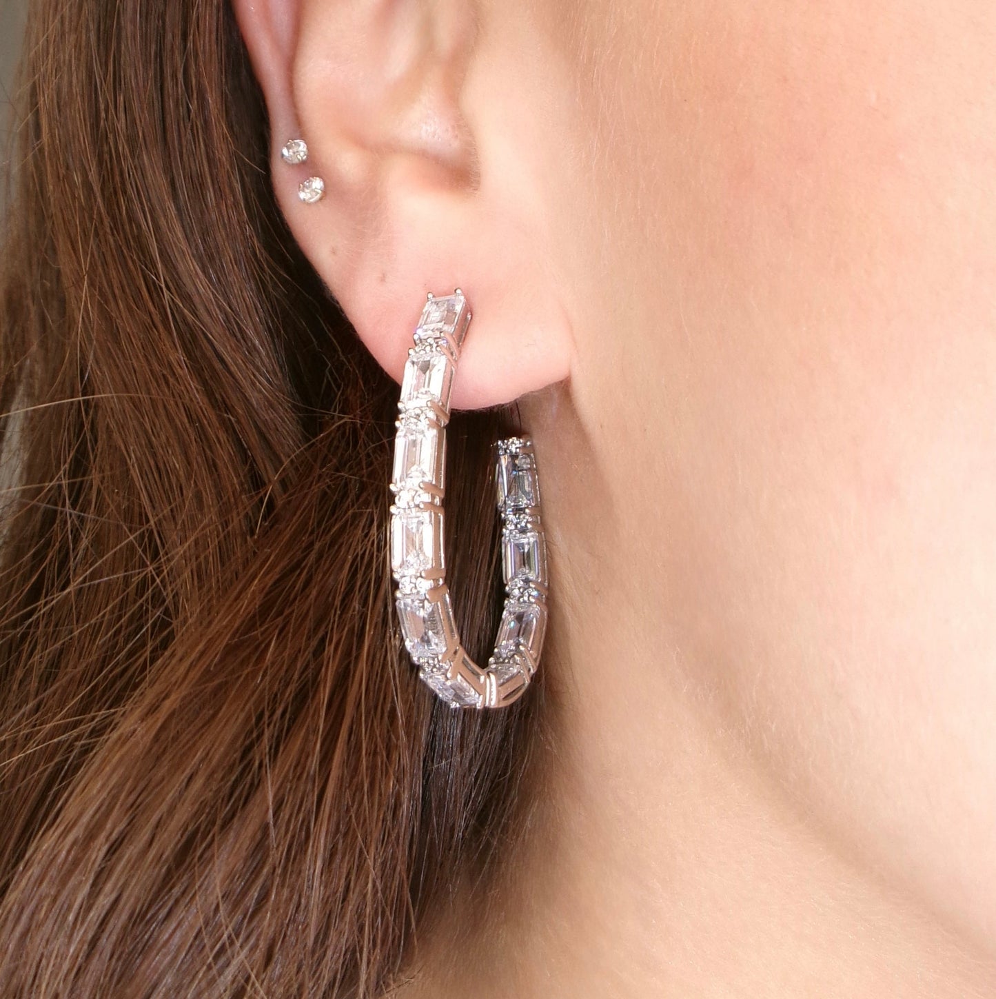 White Baguette Hoops