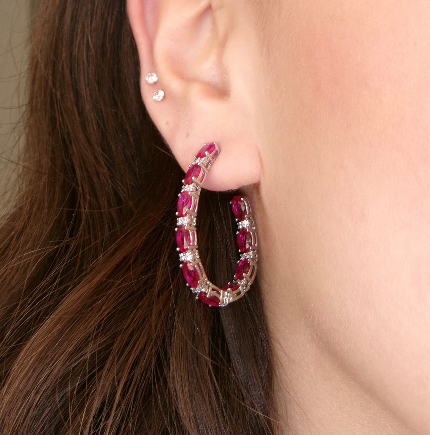 Pink Oval Hook Earrings