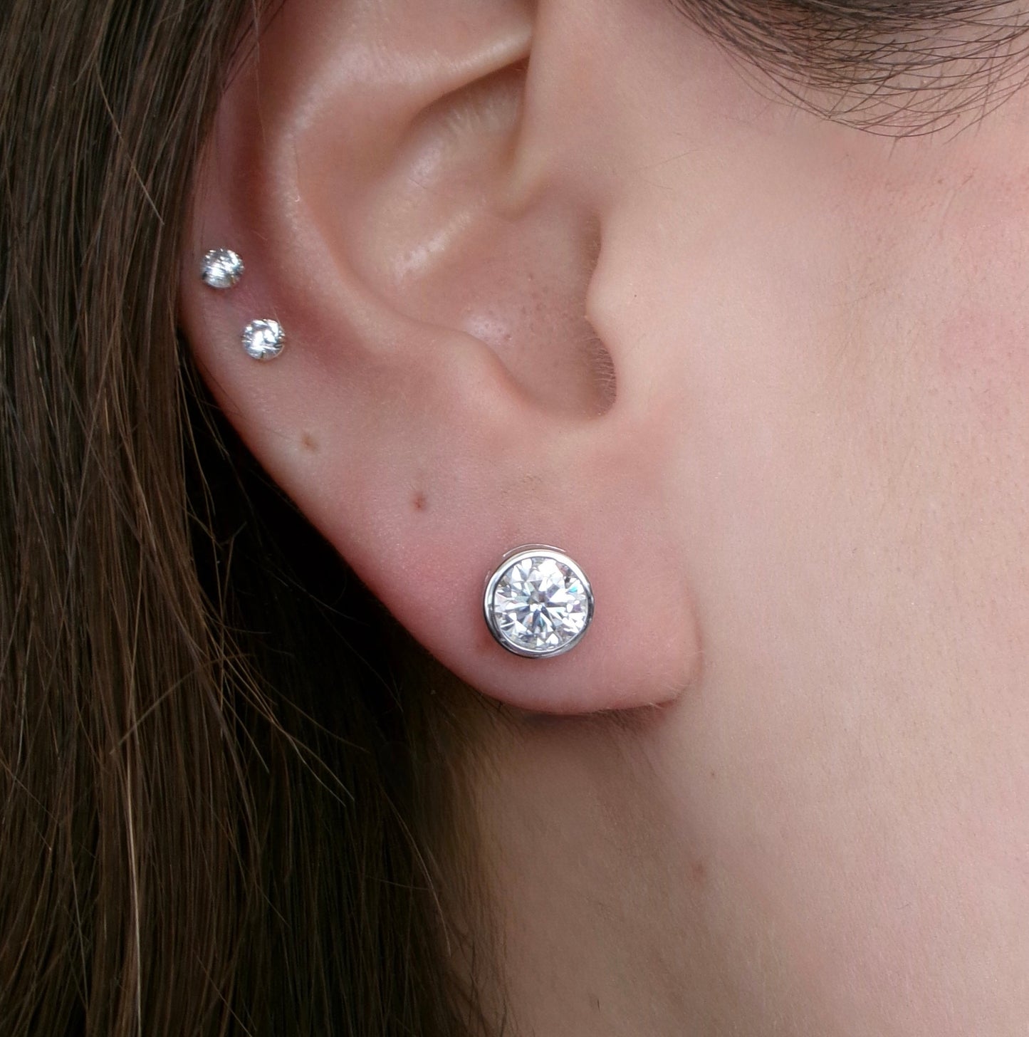 Bezel Moissanite Stud