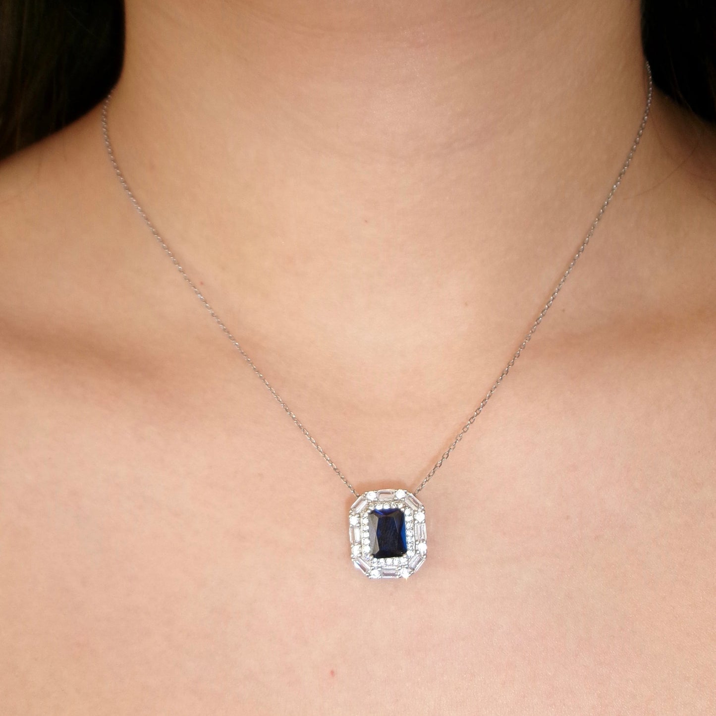 Blue Emerald Cut Necklace