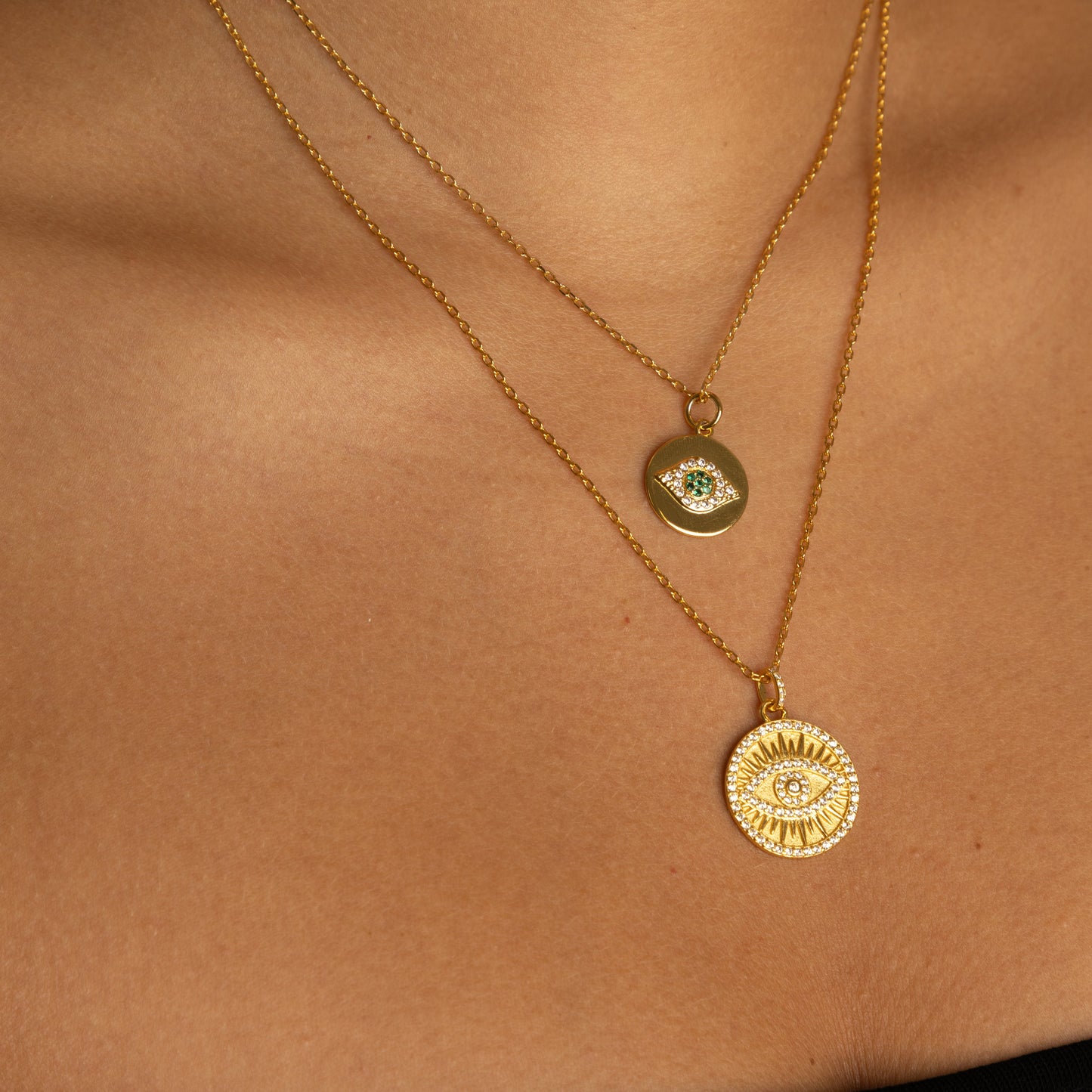 Evil Eye Coin Pave Necklace