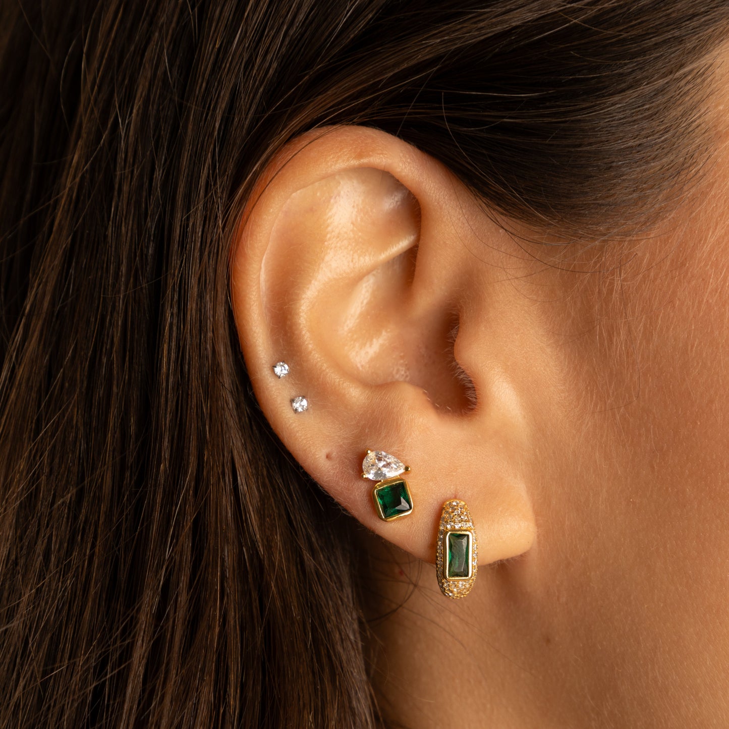 Emerald Pave Gold Huggies