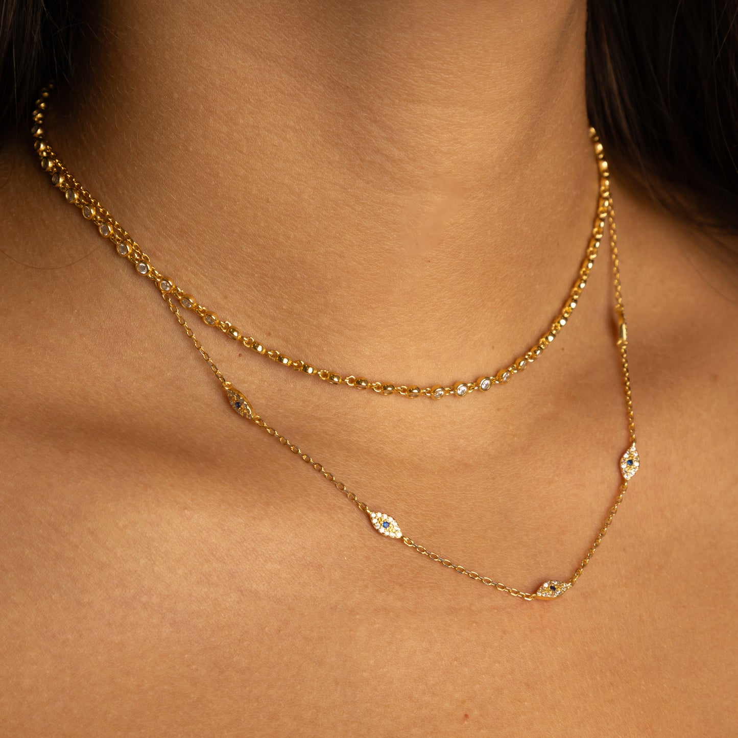 Multi Eye Gold Necklace