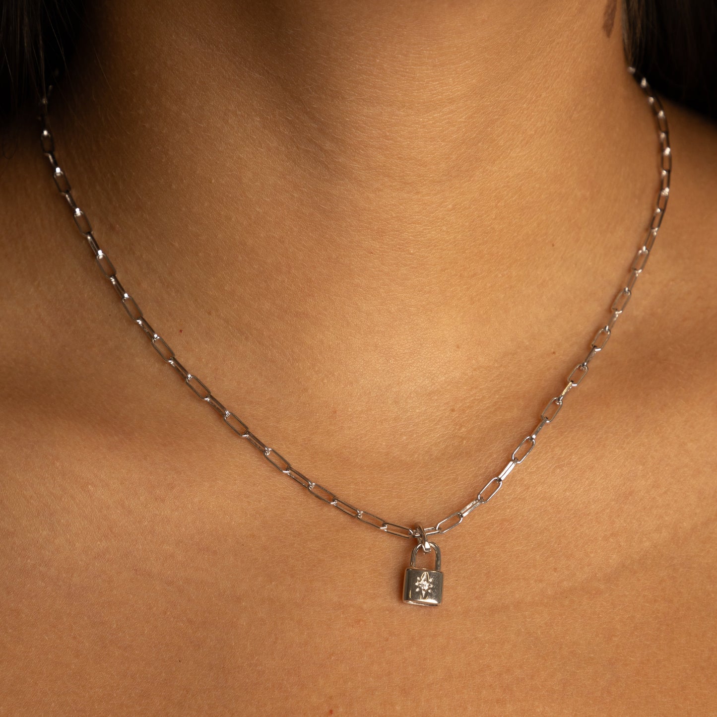 Silver Lock Chain Necklace
