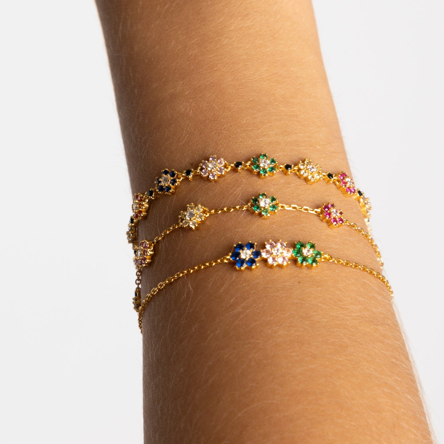 Triple Rainbow Flower Bracelet