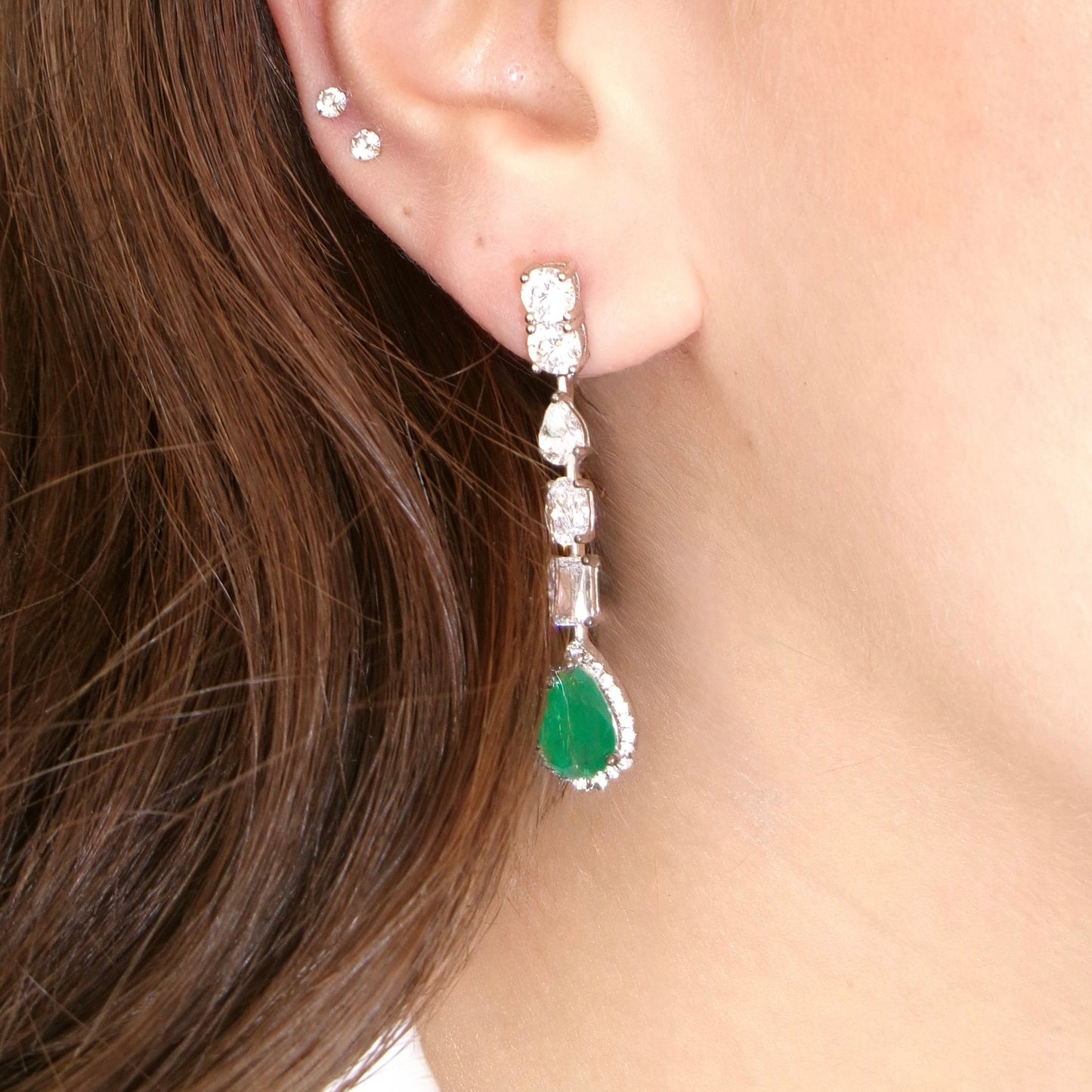 Green Drop Long Earrings