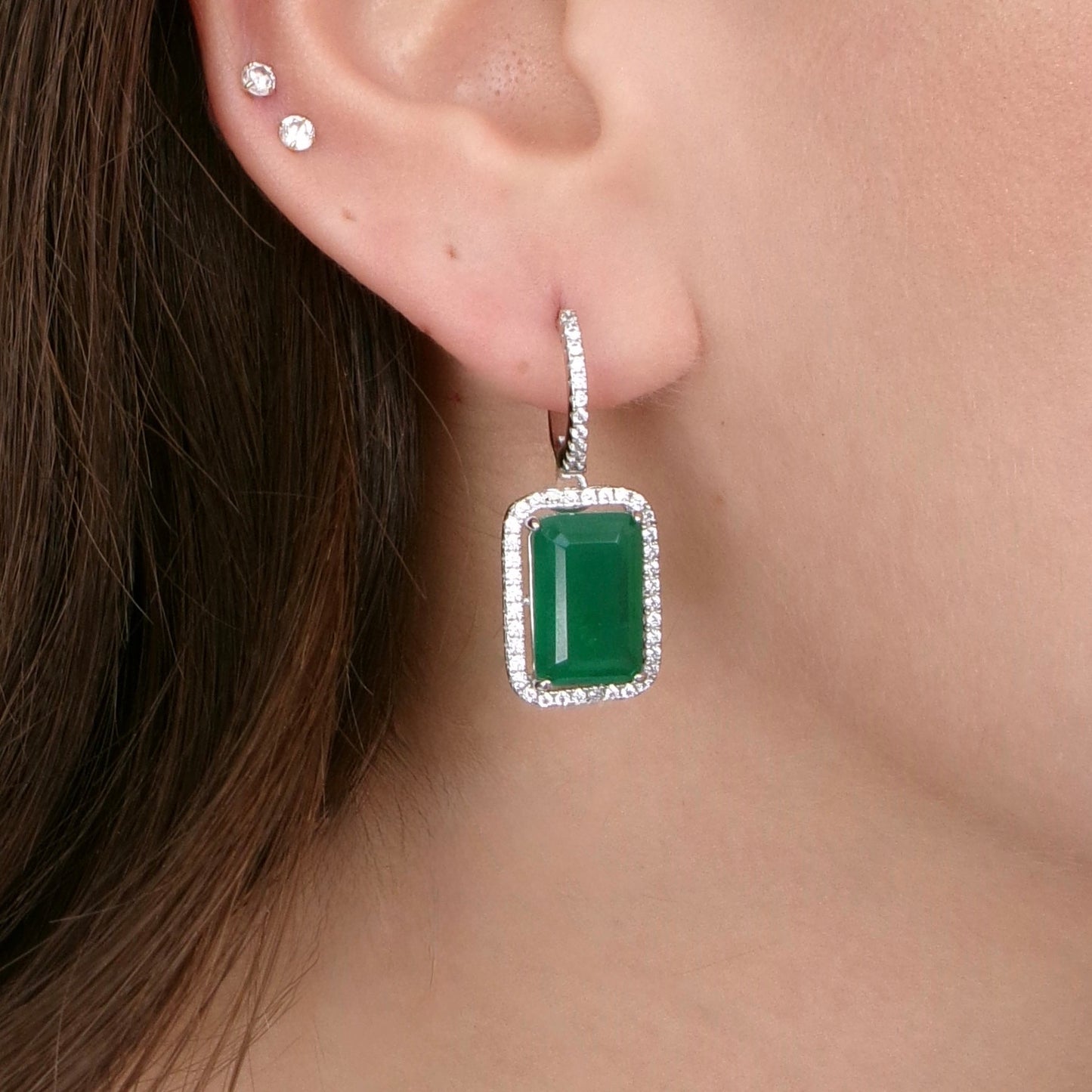Green Emerald Hoops