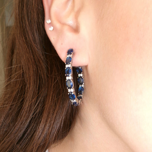 Blue Oval Hook Earrings