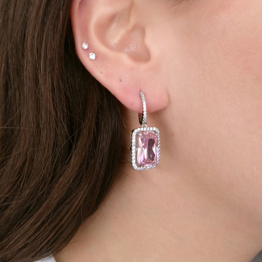 Pink Emerald Hoops