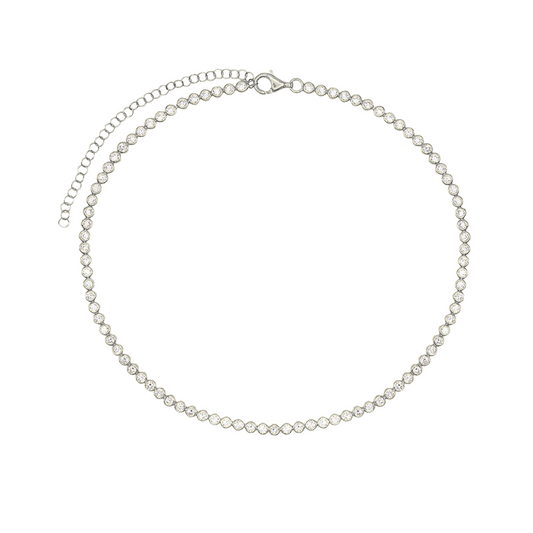 Bezel Tennis Silver Necklace