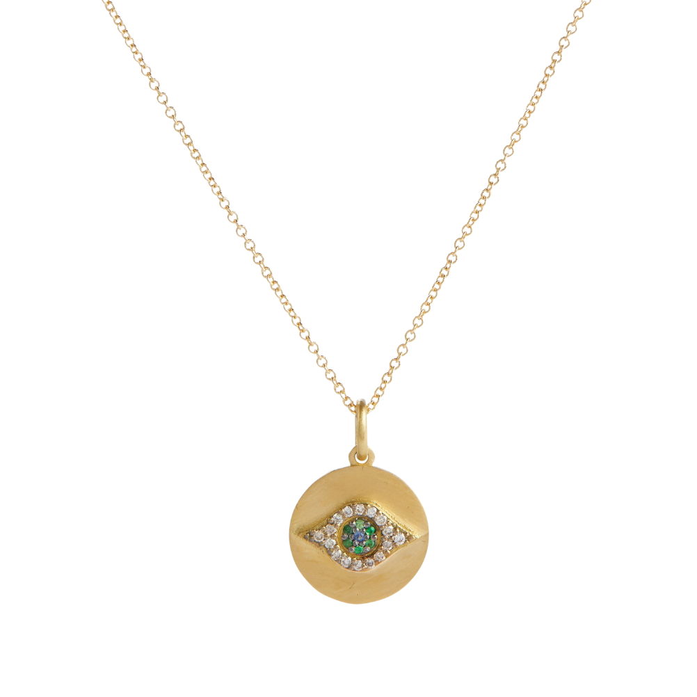 Green Evil Eye Coin Necklace