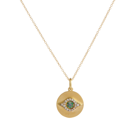 Green Evil Eye Coin Necklace