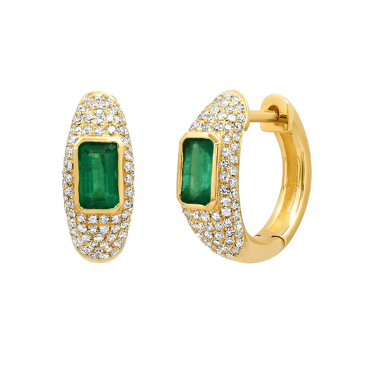 Emerald Pave Gold Huggies